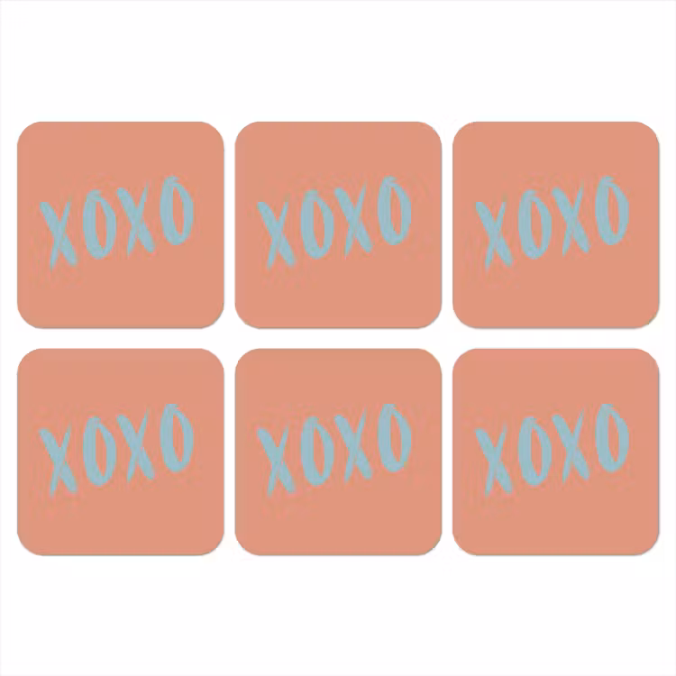 XOXO - Blauw - Perzikkleur onderzetter kurk middel -3d