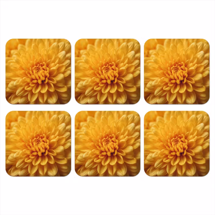 Geel - Chrysant - Zachtheid onderzetter kurk middel -3d