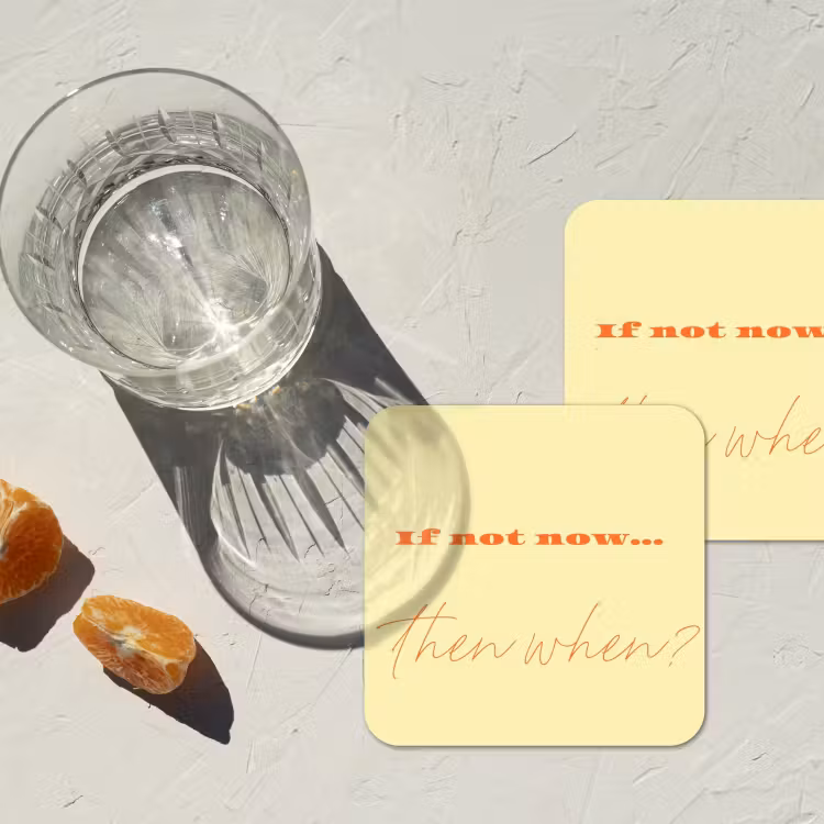 Geel - Oranje - if not now then when onderzetter kurk middel -sfeer4