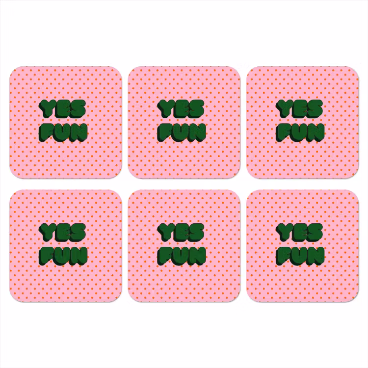 Yes fun - Groen - Roze - Stippen onderzetter kurk middel -3d