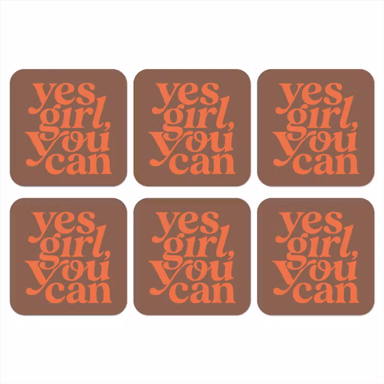 Yes girl you can - Oranje - Bruin onderzetter kurk middel -3d