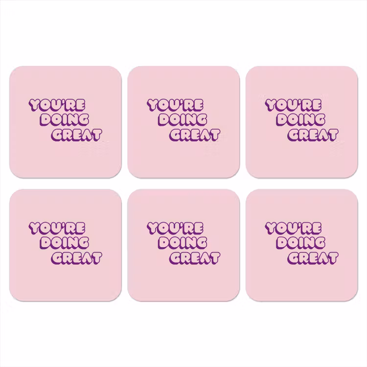 You're doing great - Roze - Bubble letters onderzetter kurk middel -3d