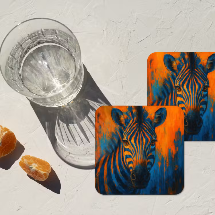 Zebra - Abstract - Blauw onderzetter kurk middel -sfeer4