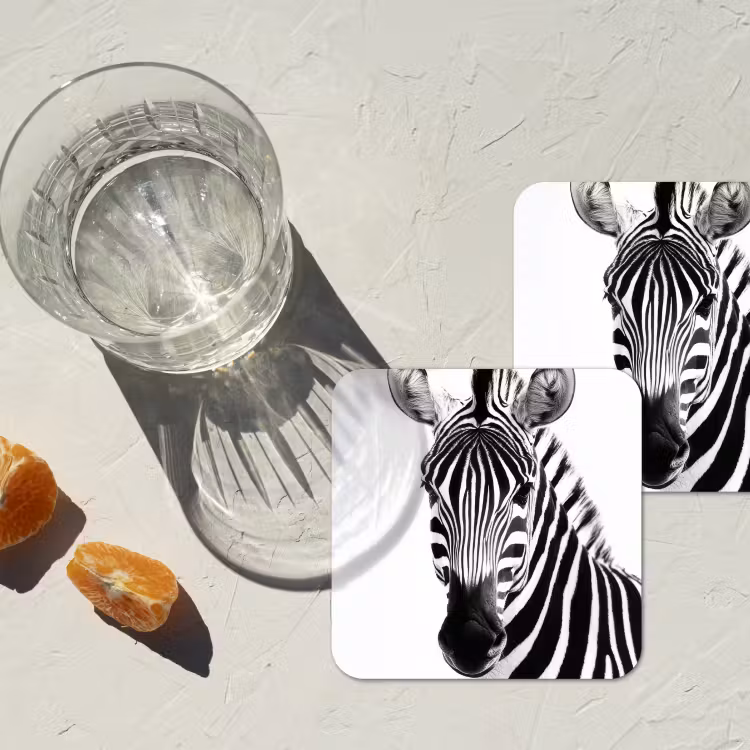 Zebra - Close-up - Zwart - Strepen onderzetter kurk middel -sfeer4