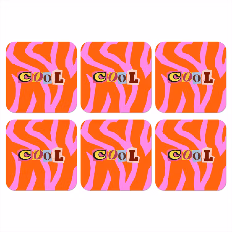 Zebraprint - Grafisch - COOL - Oranje onderzetter kurk middel -3d