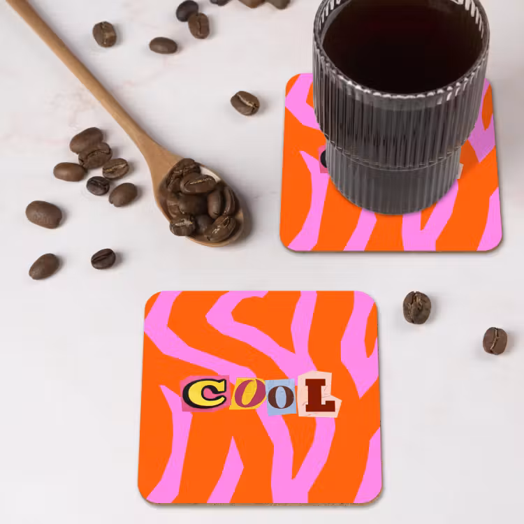 Zebraprint - Grafisch - COOL - Oranje onderzetter kurk middel -sfeer2