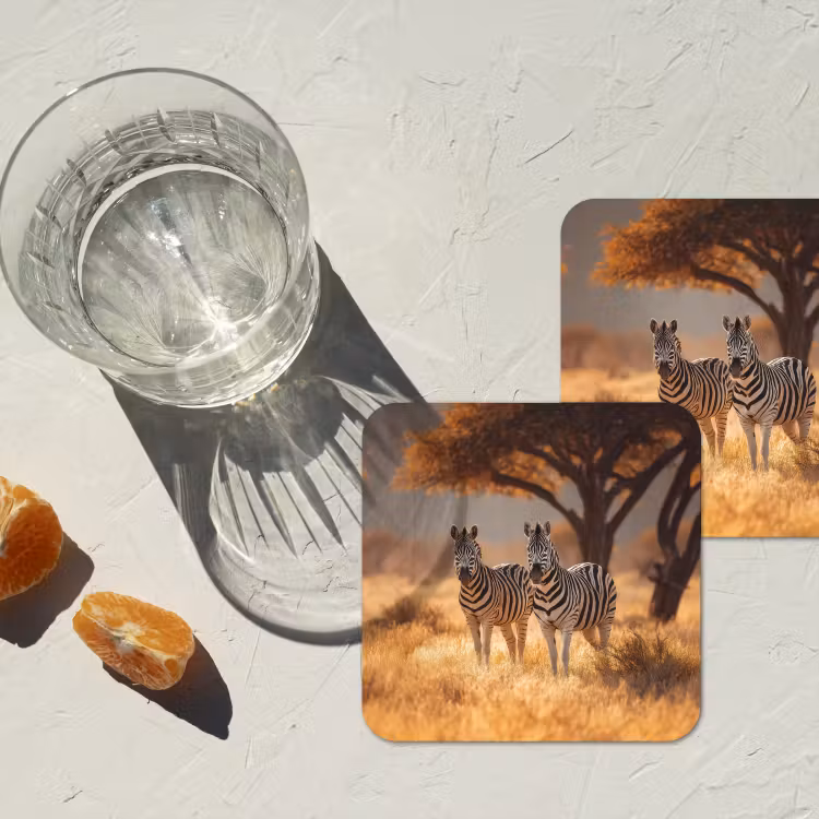 Zebra's - Savannelandschap - Gras onderzetter kurk middel -sfeer4