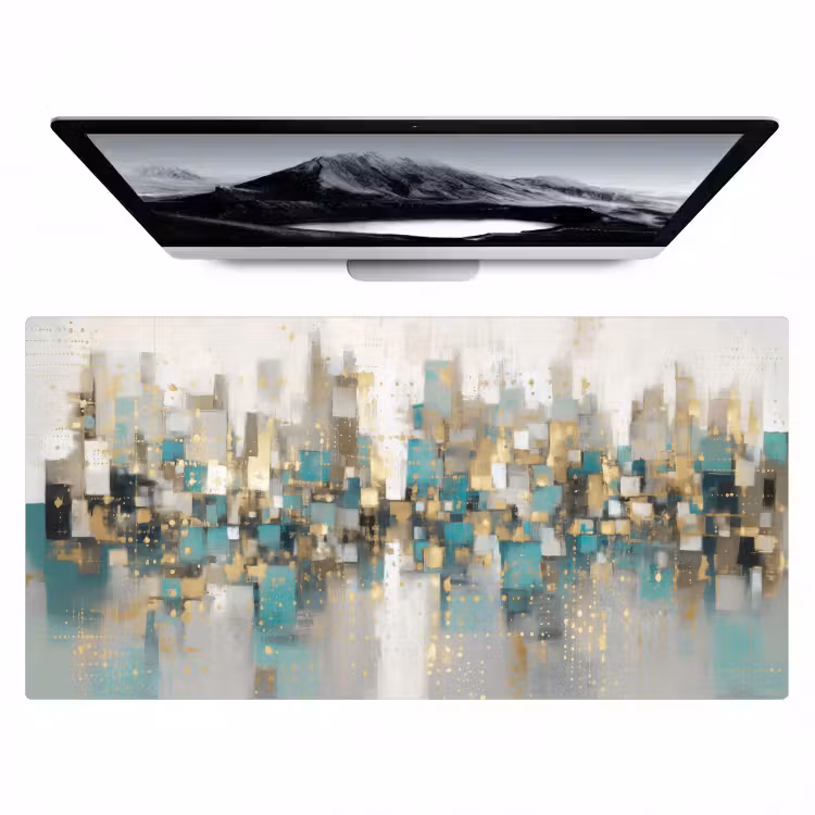 Abstract - Blokken - Goud - Skyline Muismat XXL klein -zzz3d