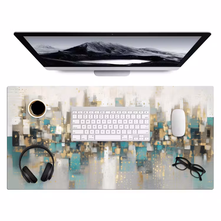 Abstract - Blokken - Goud - Skyline Muismat XXL klein -3d
