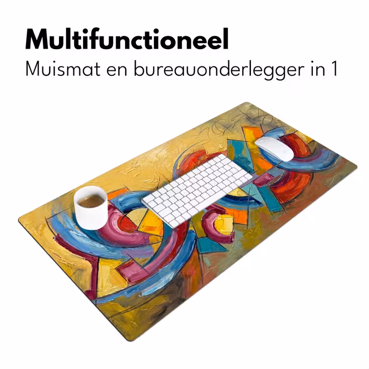 Abstract - Cirkels - Schilderij - Kleurrijk - Dynamisch Muismat XXL klein -sfeer4
