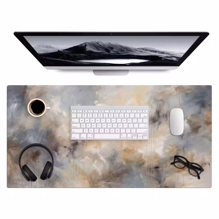 Abstract - Wolken - Sfeervol - Beige - Grijs Muismat XXL klein -3d