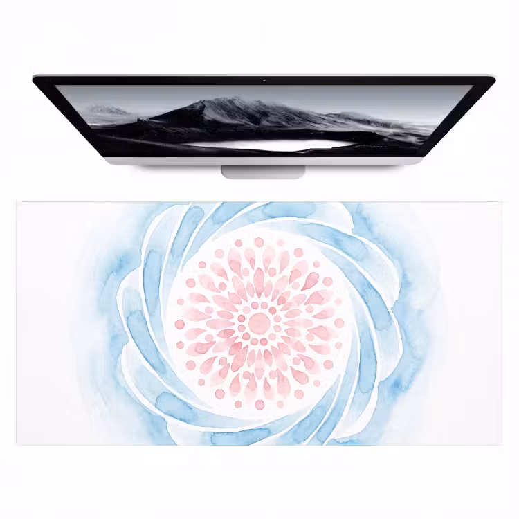 Abstract - Bloemvorm - Aquarel - Roze - Blauw Muismat XXL klein -zzz3d