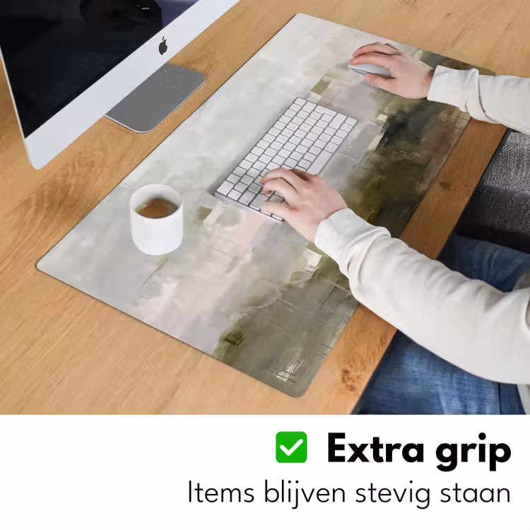 Abstract - Gelaagd - Kunst - Modern - Grijs-Groen Muismat XXL klein -sfeer3