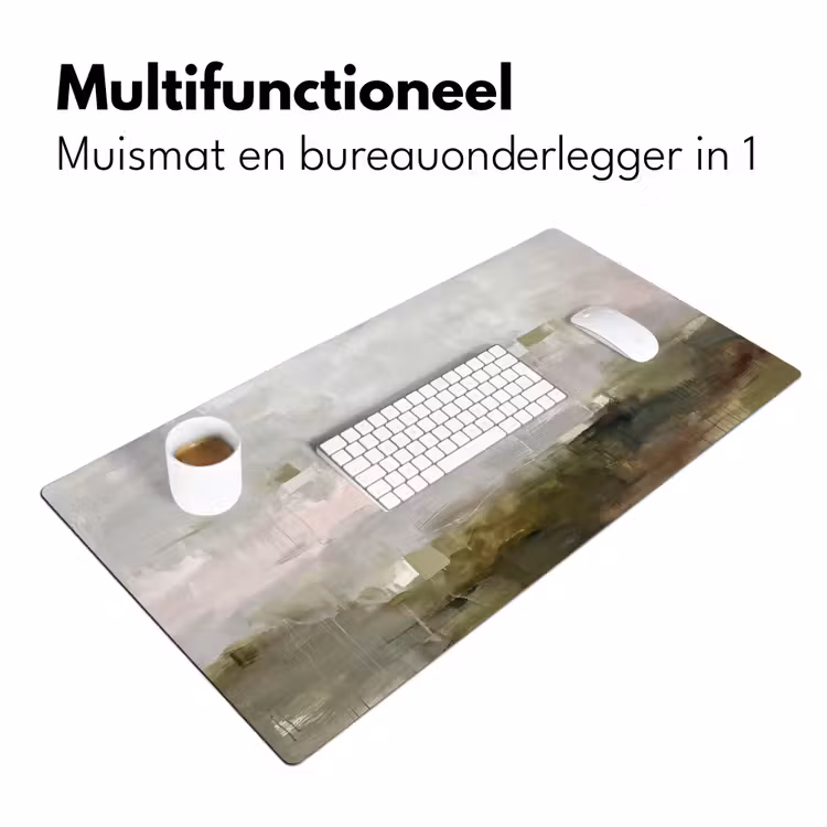 Abstract - Gelaagd - Kunst - Modern - Grijs-Groen Muismat XXL klein -sfeer4