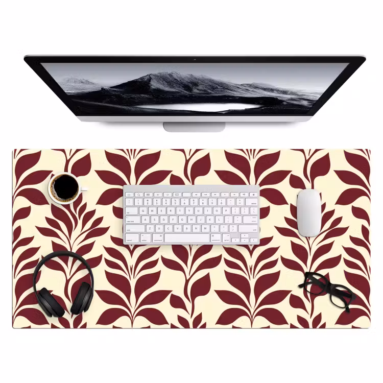 Abstract - Bladeren - Burgundy Muismat XXL klein 681 -3d
