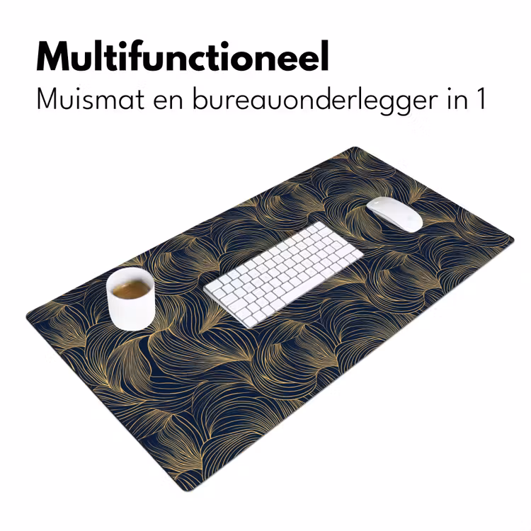 Abstract - Lijnen - Blauw - Goud Muismat XXL klein 681 -sfeer4