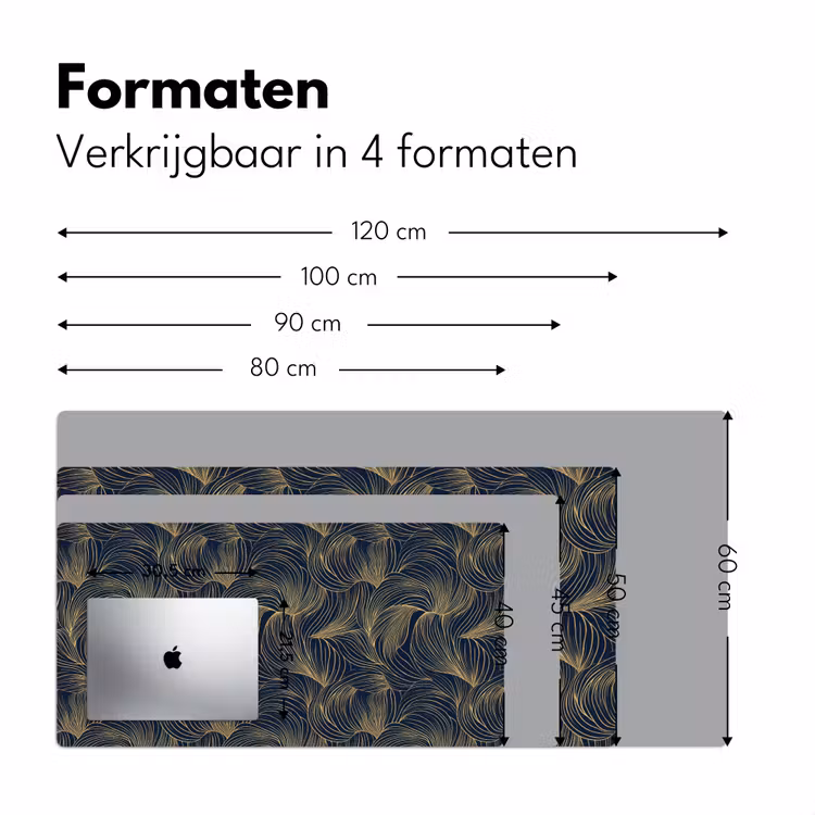 Abstract - Lijnen - Blauw - Goud Muismat XXL klein 681 -sfeer5