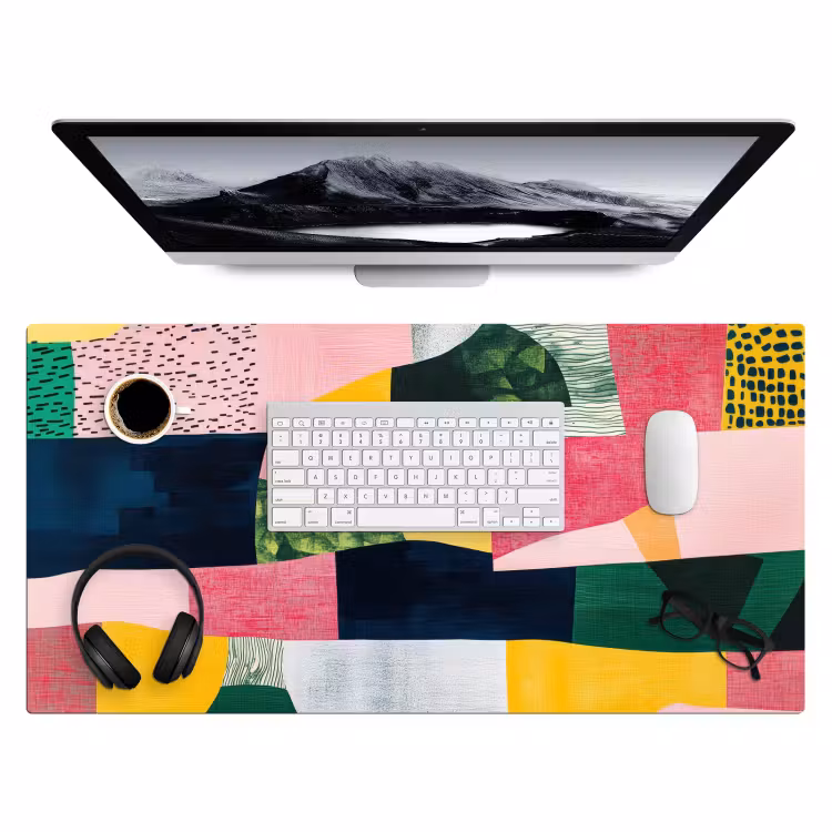 Abstract - Roze - Lappen - Vormen - Geel Muismat XXL klein -3d