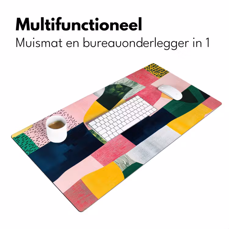 Abstract - Roze - Lappen - Vormen - Geel Muismat XXL klein -sfeer4