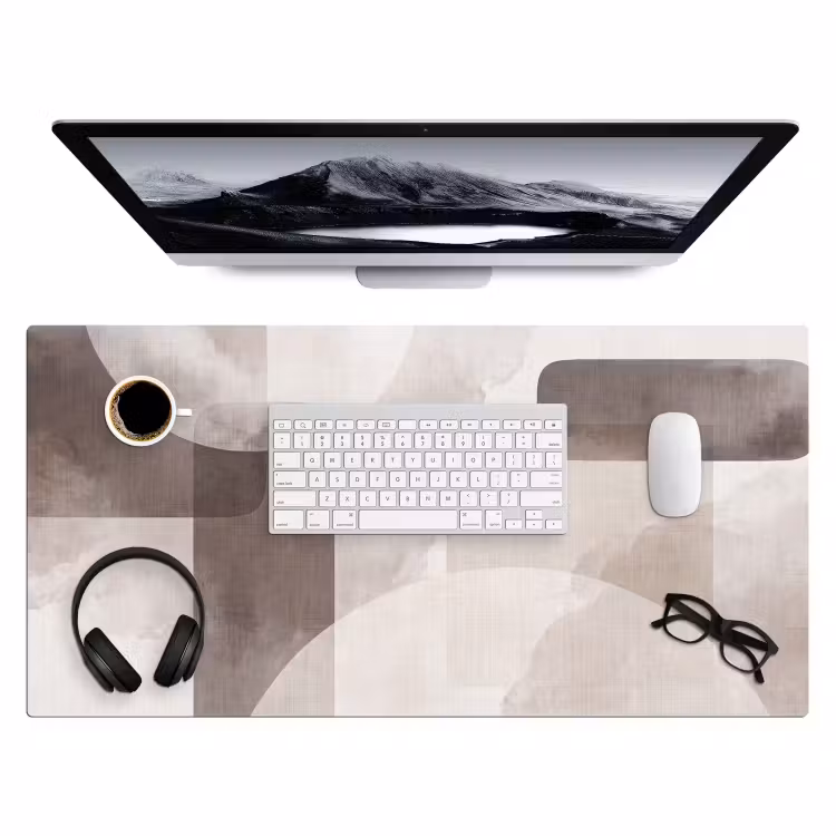 Desk Mat - Abstract Shapes - Beige - Abstracte vormen - Beige Muismat XXL klein