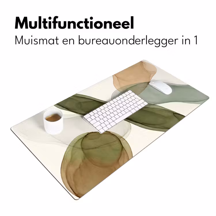 Abstract - Vormen - Modern - Kunst - Groen - Bruin Muismat XXL klein -sfeer4