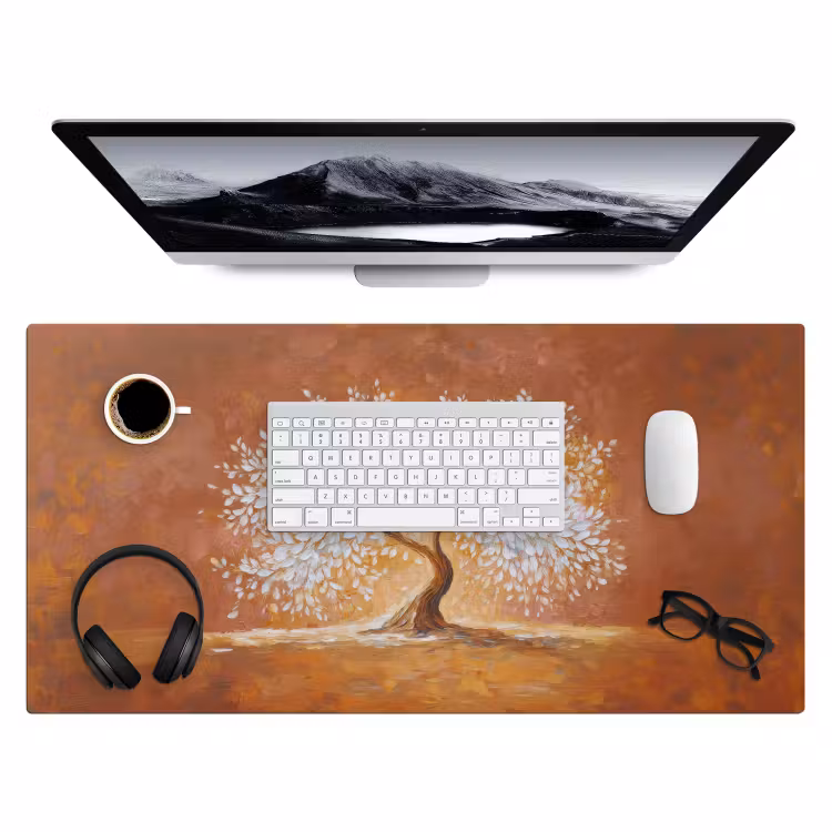 Abstract - Boom - Wit - Bladeren Muismat XXL klein -3d