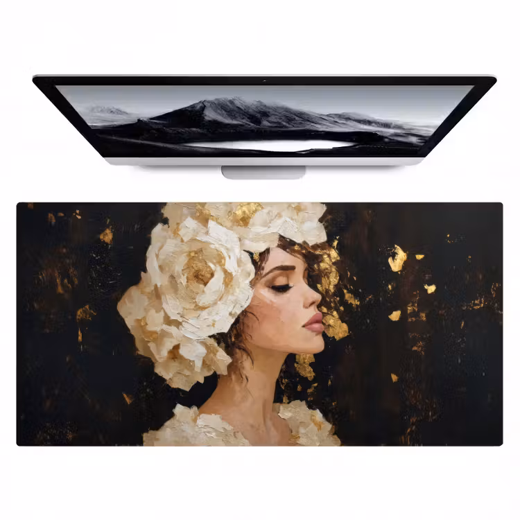 Abstract - Vrouw - Bloemen - Wit Muismat XXL klein -zzz3d