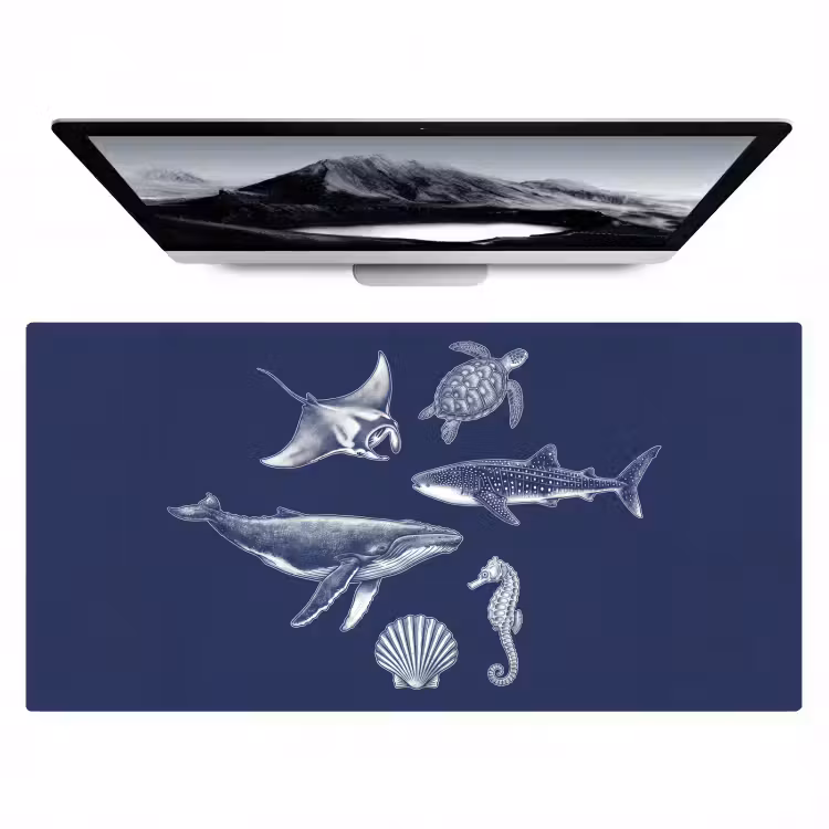 Dieren - Zeeleven - Oceaan - Graveren - Blauw Muismat XXL klein -zzz3d