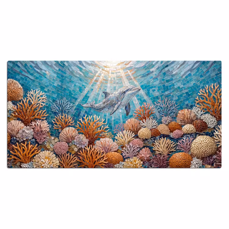 Dieren - Mozaïek - Oceaan - Koraal - Blauw Muismat XXL klein -3d_leeg