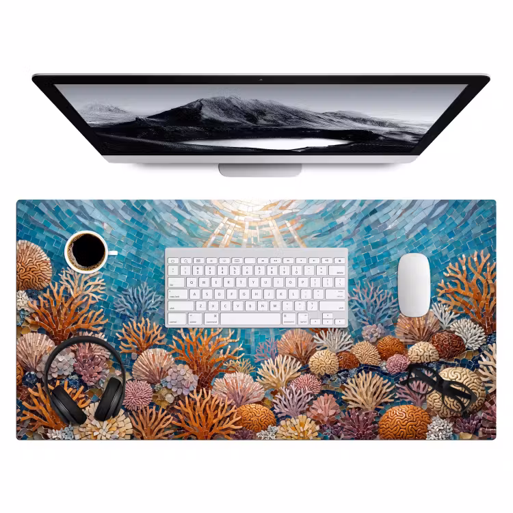 Dieren - Mozaïek - Oceaan - Koraal - Blauw Muismat XXL klein -3d