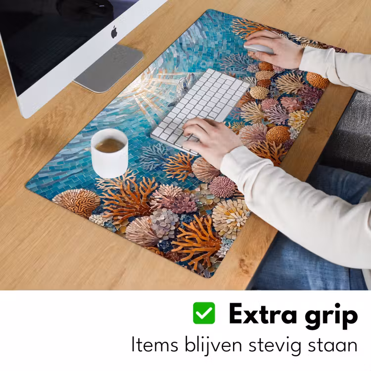 Dieren - Mozaïek - Oceaan - Koraal - Blauw Muismat XXL klein -sfeer3