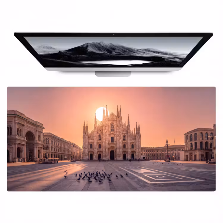 Architectuur - Milaan - Plein - Zonsopgang - Oranje Muismat XXL klein -zzz3d
