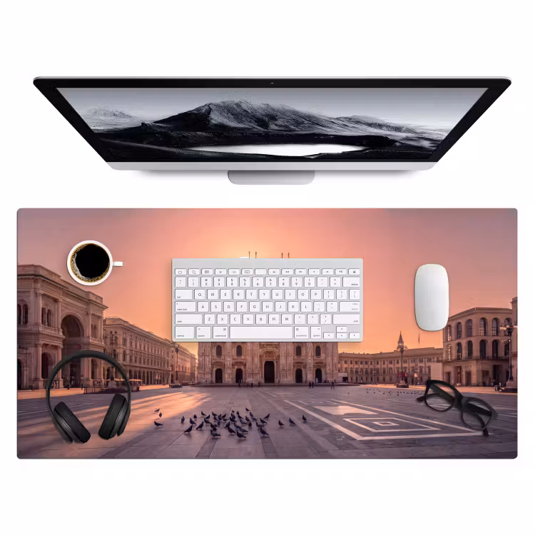 Architectuur - Milaan - Plein - Zonsopgang - Oranje Muismat XXL klein -3d