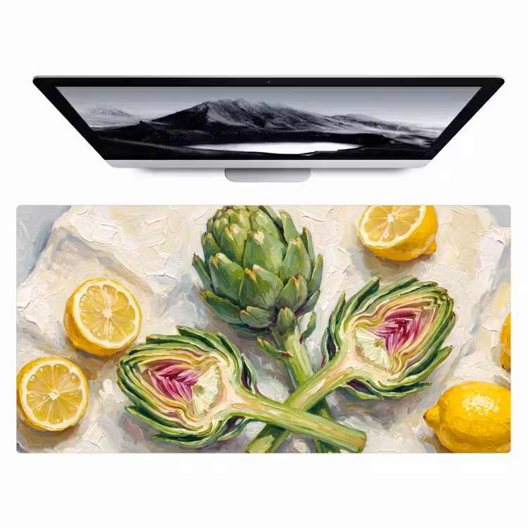 Desk Mat - Artichoke - Lemon - Food - Artisjok - Citroen - Eten Muismat XXL klein