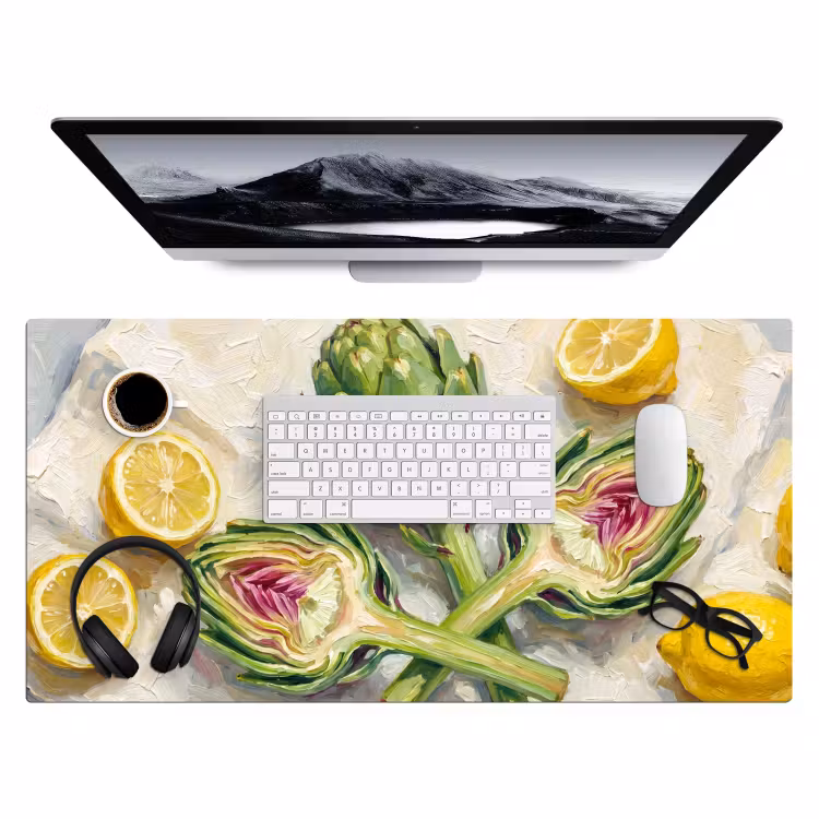 Desk Mat - Artichoke - Lemon - Food - Artisjok - Citroen - Eten Muismat XXL klein