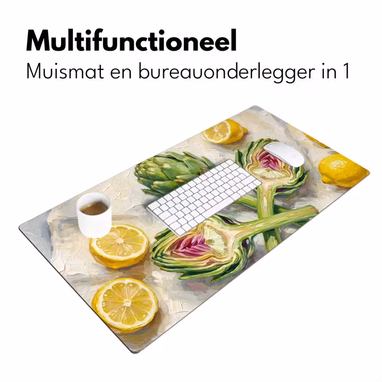 Desk Mat - Artichoke - Lemon - Food - Artisjok - Citroen - Eten Muismat XXL klein
