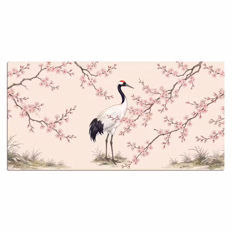 Aziatisch - Kraanvogel - Beige Muismat XXL klein -3d_leeg