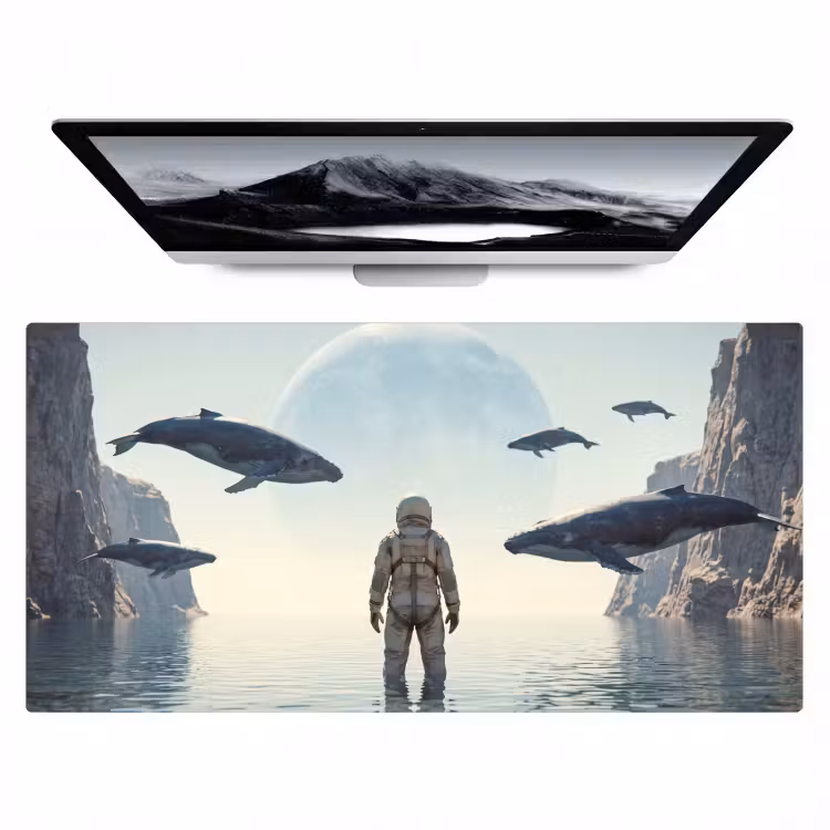 Desk Mat - Astronaut - Whale - Fantasy - Ruimtevaarder - Walvis - Fantasie Muismat XXL klein