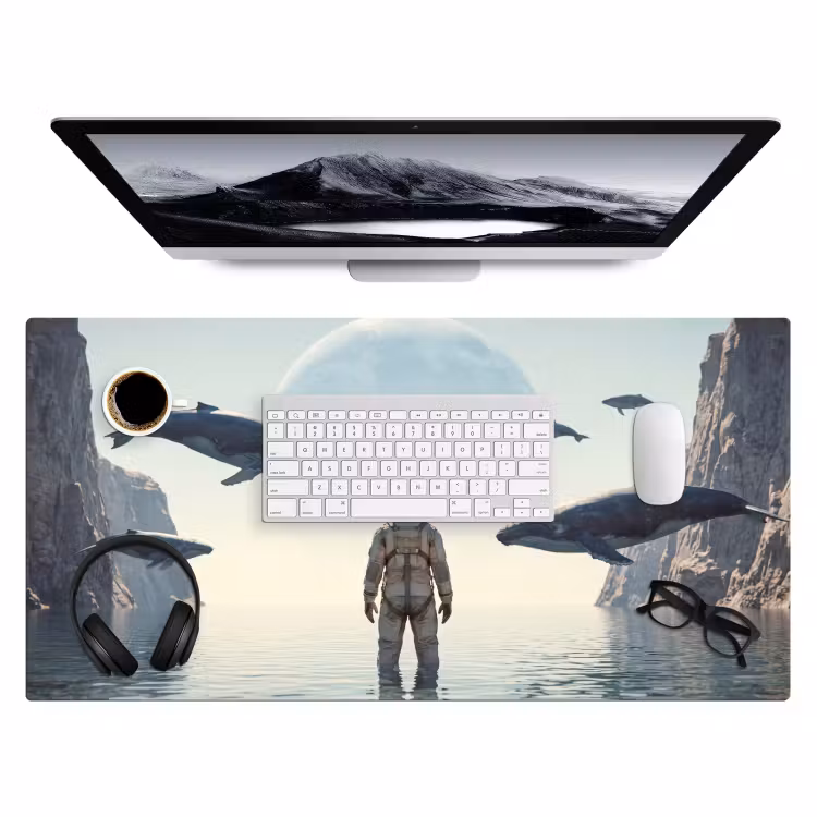 Desk Mat - Astronaut - Whale - Fantasy - Ruimtevaarder - Walvis - Fantasie Muismat XXL klein