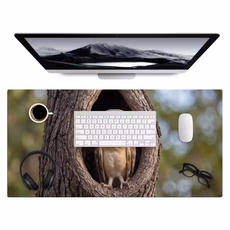 Kerkuil - Boom - Natuur - Bruin Muismat XXL klein -3d