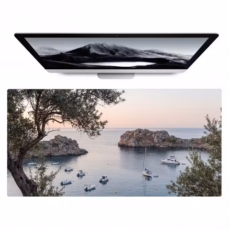 Desk Mat - Bay - boats - sunset - Baai - boten - zonsondergang Muismat XXL klein