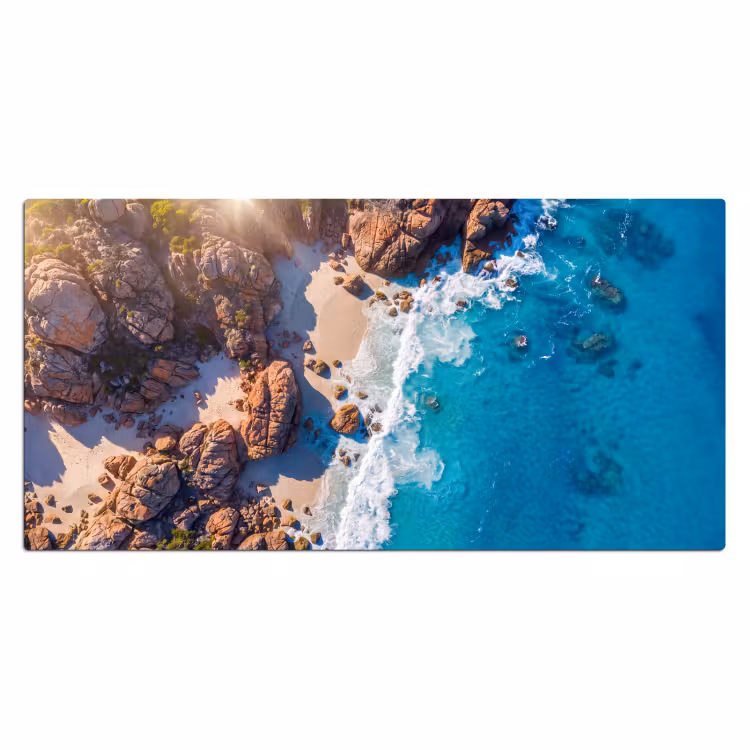 Strand - Zee - Rotsen - Natuur - Blauw Muismat XXL klein -3d_leeg