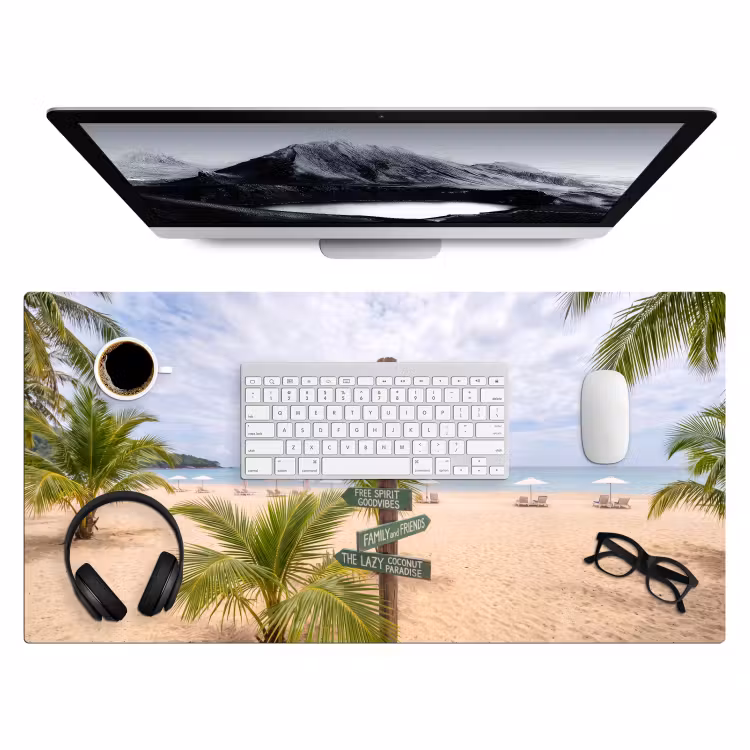Strand - Wegwijzer - Palmen - Tropisch - Groen Muismat XXL klein -3d