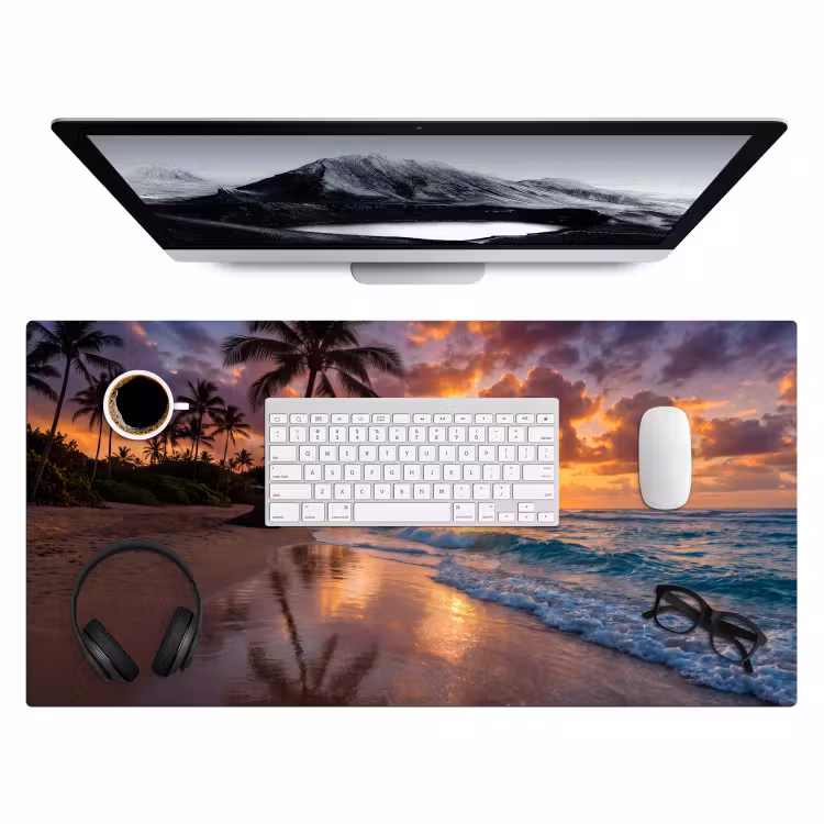 Strand - Zonsopgang - Tropisch - Natuur - Oranje Muismat XXL klein -3d