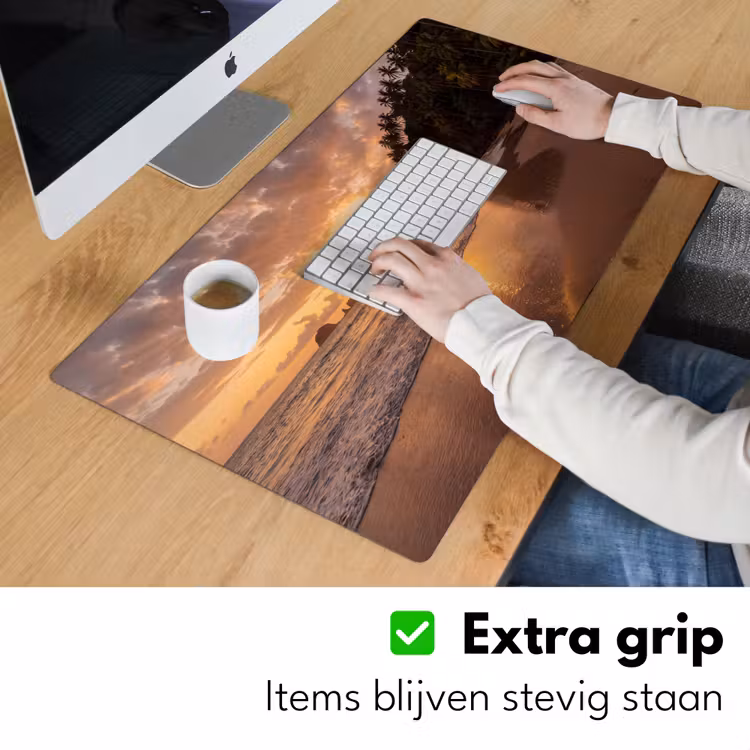 Strand - Zonsondergang - Natuur - Tropisch - Oranje Muismat XXL klein -sfeer3