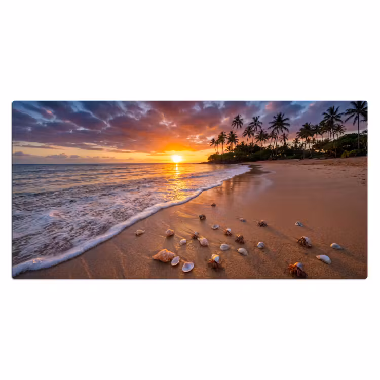 Strand - Zonsondergang - Palmbomen - Natuur - Oranje Muismat XXL klein -3d_leeg