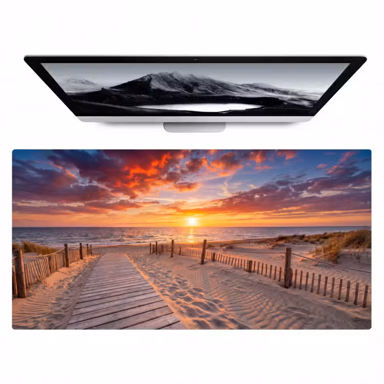 Strand - Zonsondergang - Zee - Natuur - Oranje Muismat XXL klein -zzz3d