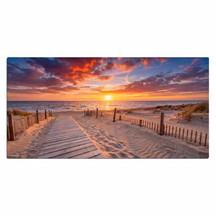 Strand - Zonsondergang - Zee - Natuur - Oranje Muismat XXL klein -3d_leeg