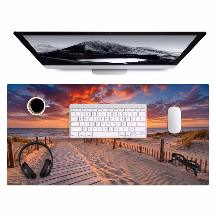 Strand - Zonsondergang - Zee - Natuur - Oranje Muismat XXL klein -3d