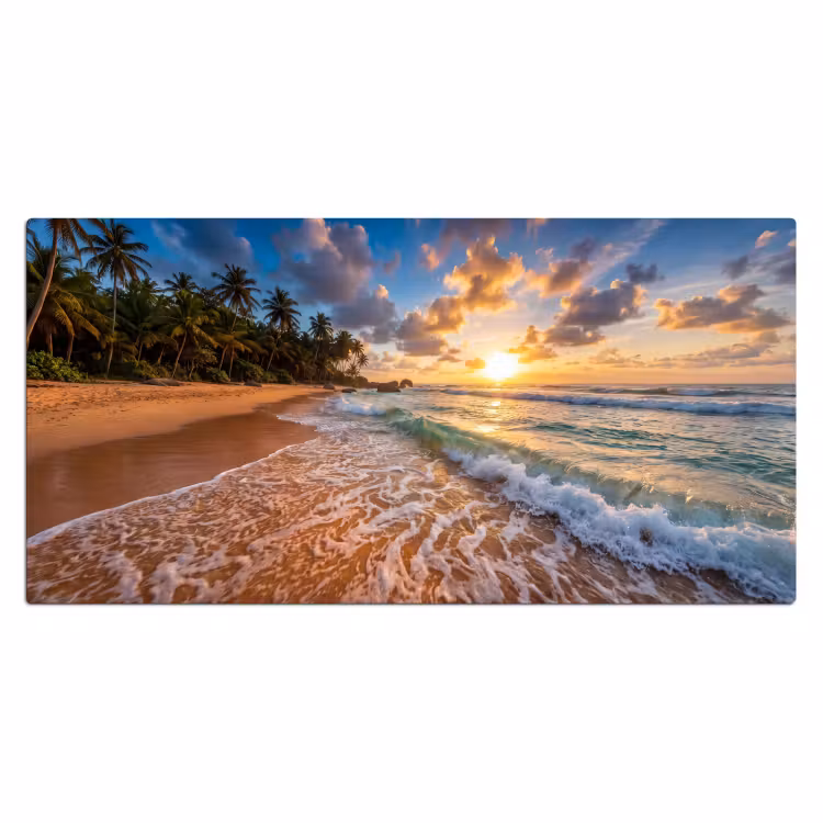 Strand - Zonsondergang - Golven - Natuur - Goud Muismat XXL klein -3d_leeg